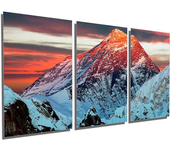 Metal Print - Mount Everest Gokyo Ri Wall Art at Sunset - 3 Panel