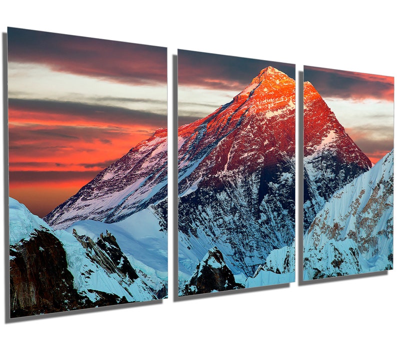 Metal wall art HD aluminum prints home decor wall decor Triptych 3 Panel split Mount Everest Gokyo Ri Wall Art at Sunset Metal Print