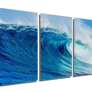 Metal Prints - Blue Ocean Wave -3 Panel split, Triptych - Metal wall art printed on HD aluminum prints for home wall decor & interior design