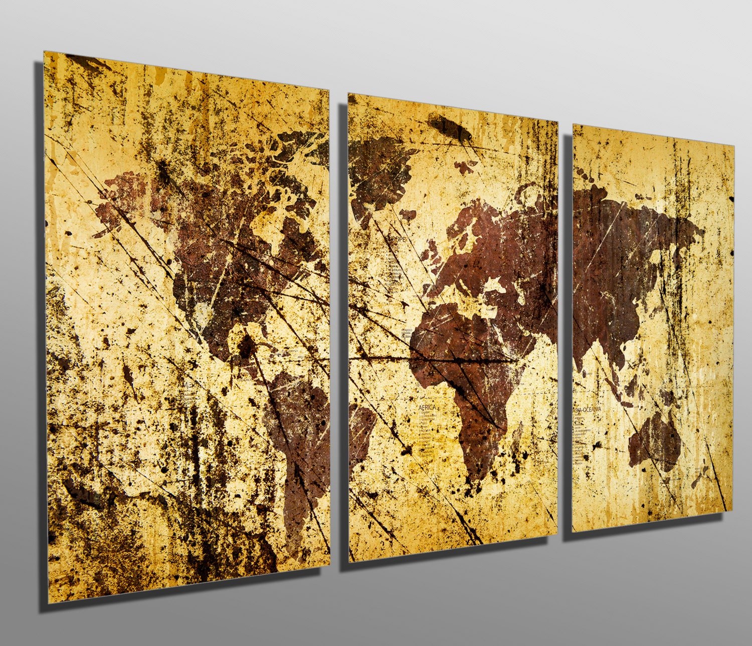 Metal Prints - Abstract Kobicha World Map - 3 Panel Split (triptych ...