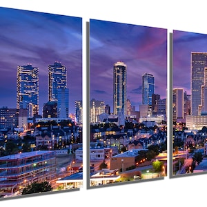 Metal Print - Fort Worth Texas Wall Art during evening. Fort Worth Skyline, Fort Worth Wall Art Print-Metal wall art HD aluminum print decor