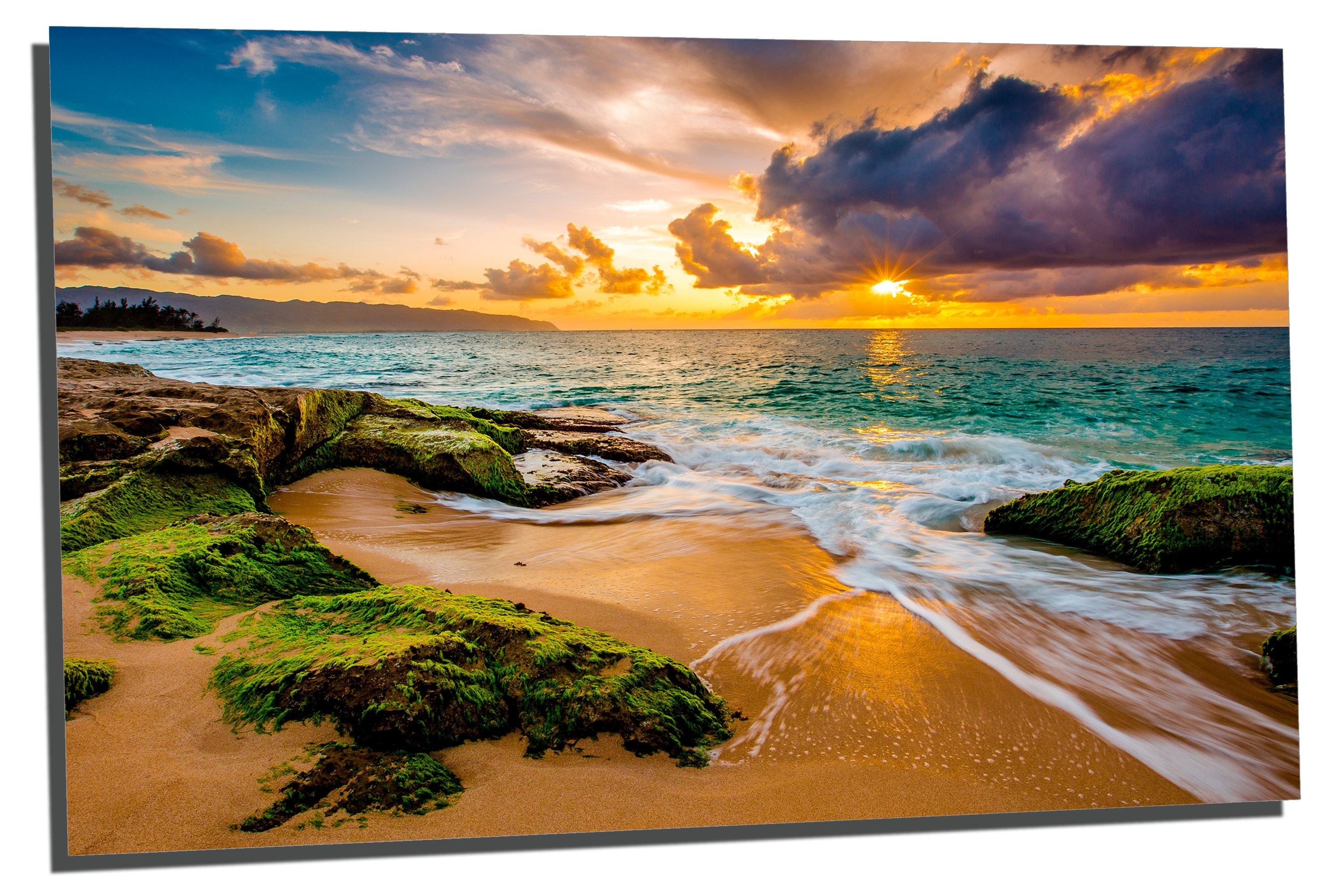 Metal Prints - Hawaii Beach Golden Sunset - 3 Panel Split
