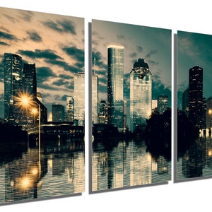 Metal Print - Houston TX Wall Art, Houston Texas Skyline dramatic, Downtown Houston City-Metal wall art HD aluminum prints office wall decor