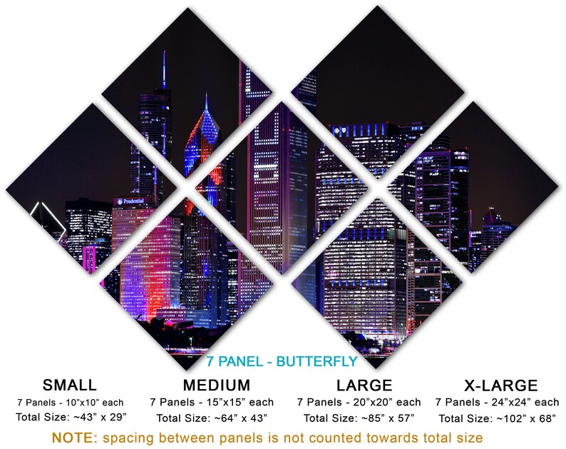 Metal wall art 3 Panel split HD aluminum prints wall decor Metal Prints Baseball Cubs Purple Chicago Skyline at night Triptych