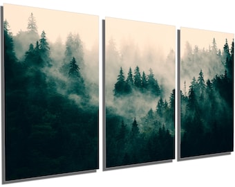 Dream Land Forest Foggy Canvas Wall Art: Large Black & White Tree Landscape Pictures For Living Room