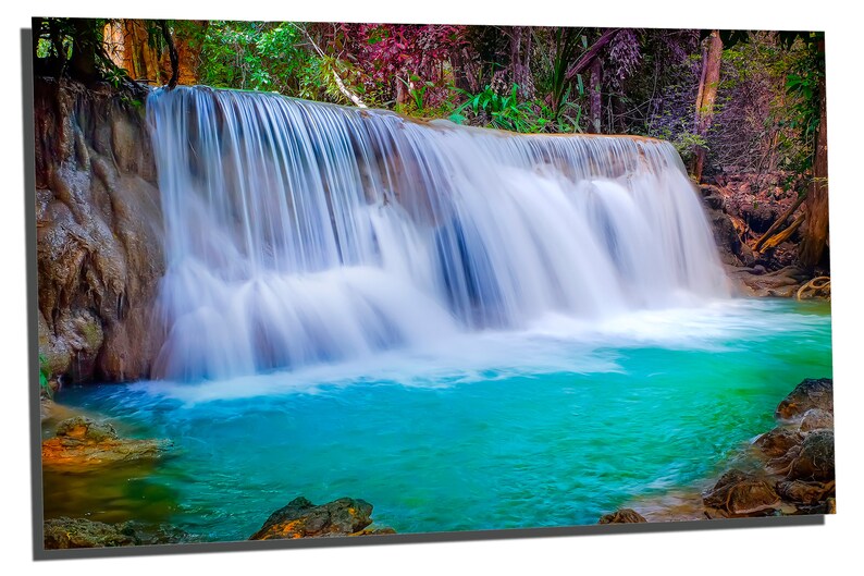 Metal Prints - Forest Waterfall Wall Art - 3 Panel split, Triptych - Metal HD aluminum prints for home decor, wall decor & interior design image 4