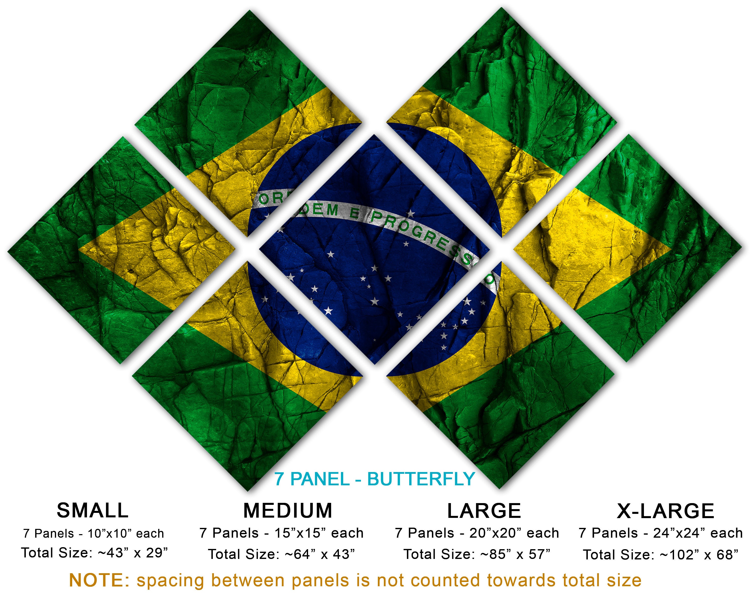 Metal Prints - Brazil Flag Stone Effect - 3 Panel Split, Triptych