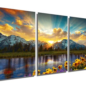 Metal Prints - Grand Tetons park mountain sunset - 3 Panel split, Triptych- Metal wall art HD aluminum prints wall decor interior design