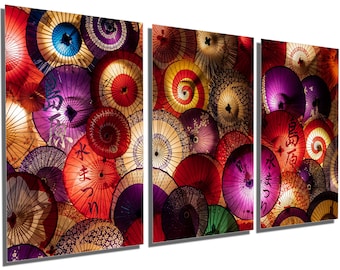 Metal Print - Colorful Umbrellas Wall Art Red. Japanese Shimabara water festival oriental print -Metal wall art HD aluminum print wall decor