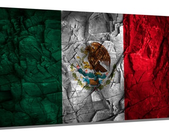 額縁 ニューメキシコ方面からの輸入品(ガラスあり) Metal Prints - Mexico Country Flag Stone Effect - 3 Panel