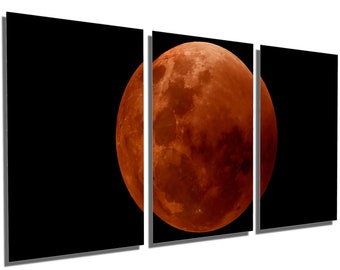 Metal Prints -  Super Blood Wolf Moon art  - 3 Panel split, Triptych - Metal Wall Art HD aluminum prints home wall decor interior design