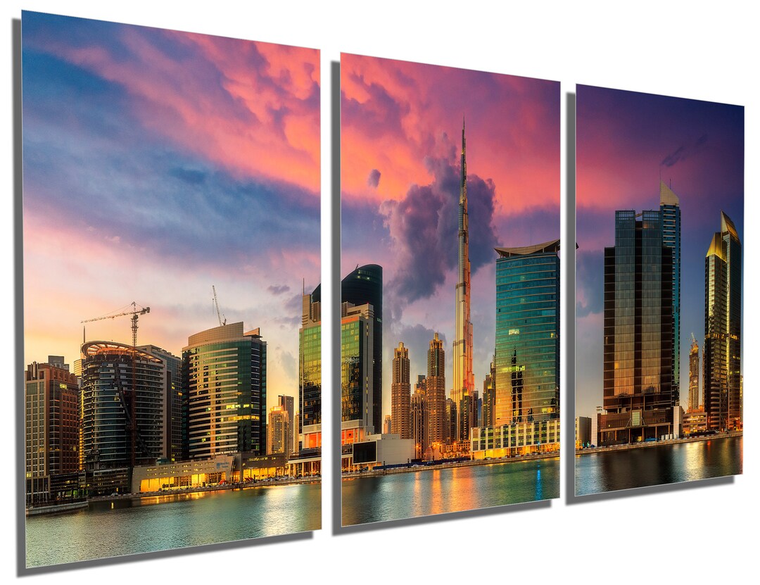 Metal Print Dubai Wall Art, Burj Khalifa Print Dubai City Skyline at