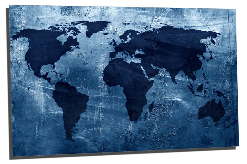 Metal Prints Abstract Dark Blue World Map 3 Panel Split - Etsy