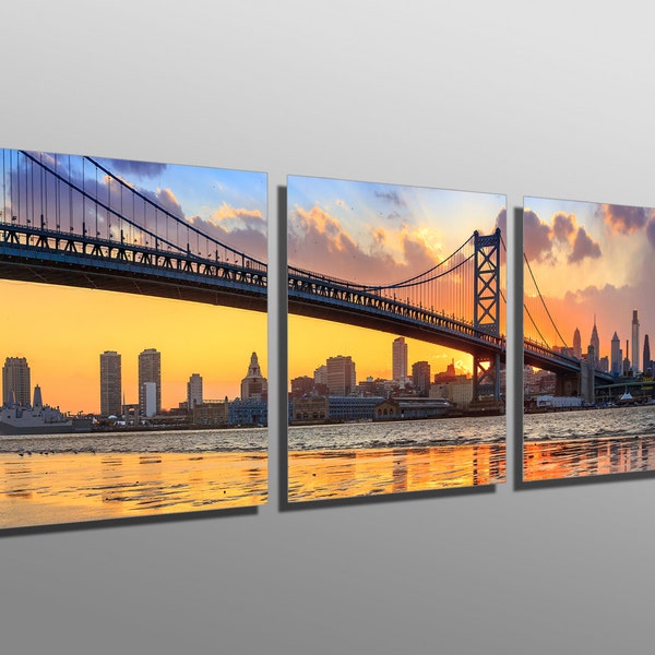 Metal Print - Ben Franklin Bridge, Philadelphia - 3 Panel split, Triptych - Metal wall art on HD aluminum prints for decor & interior design