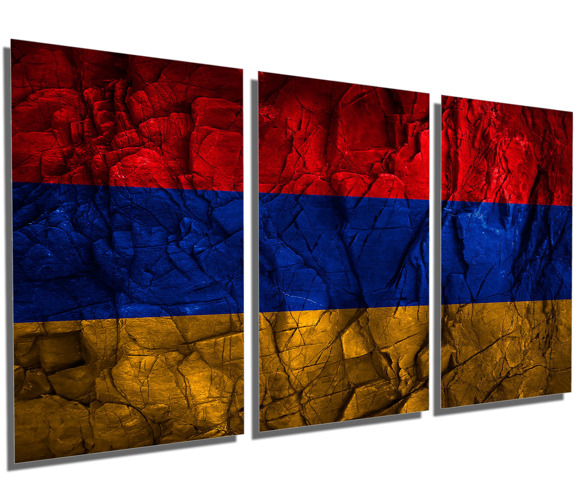 Metal Prints - Armenia Flag Stone Effect - 3 Panel Split, Triptych