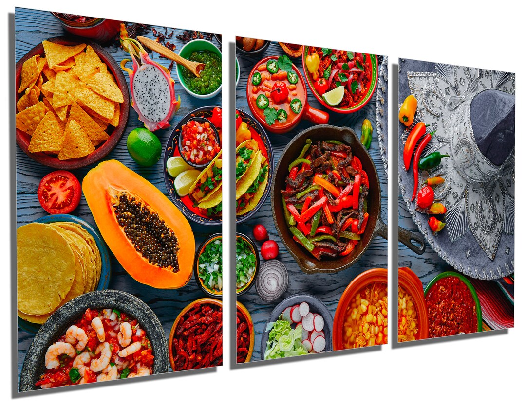Metal Print - Mexican Food Wall Art With Hat. Colorful Food Print, Food ...