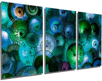 Metal Print - Colorful Umbrellas Turquoise Wall Art. Japanese Shimabara water festival oriental art - Metal wall art HD aluminum print decor