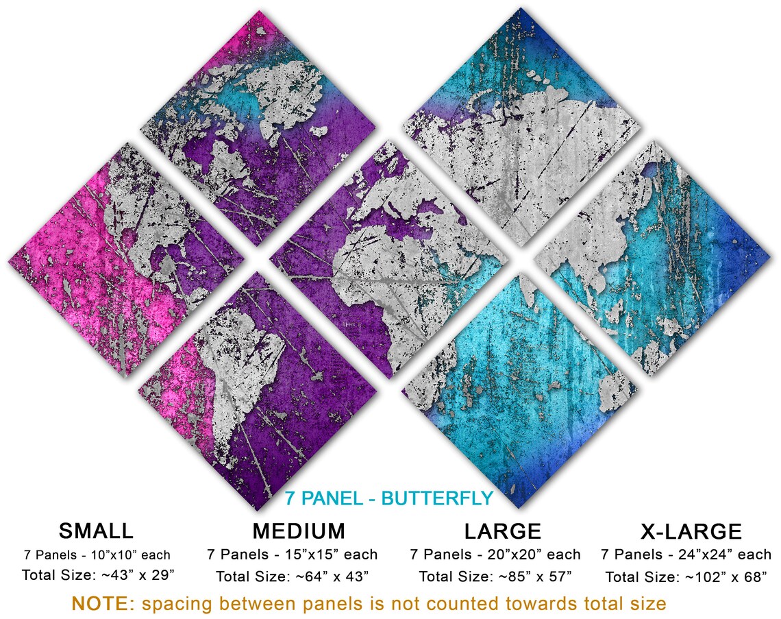 Metal Prints - Abstract Colorful Silver World Map -3 Panel Split ...