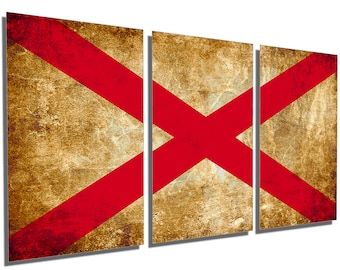 Metal Prints - Alabama State Flag Rustic Grunge - 3 Panel split, Triptych - Metal wall art. HD aluminum prints wall decor & interior design.