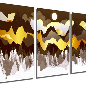 Metal Print - Landscape Illustration Wall Art Mountains. Oriental Decor, asian wall art print in bronze and gold -Metal wall art HD aluminum