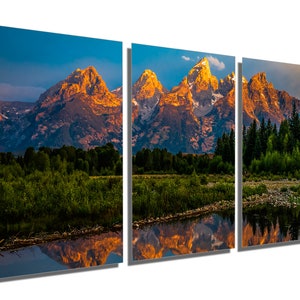 Metal Print - Grand Teton Mountains Wall Art Landscape - 3 Panel split (Triptych) - Metal wall art HD aluminum prints home decor wall decor