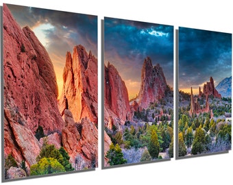 Metal Print - Garden of the Gods Wall Art dark blue skies. Colorado Springs Mountains Wall Art Landscape Print - Metal wall art HD aluminum