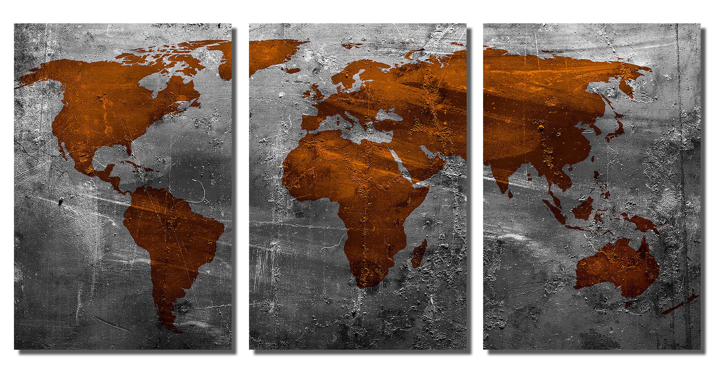 Metal Prints - Abstract Russet World Map - 3 Panel Split, Triptych ...
