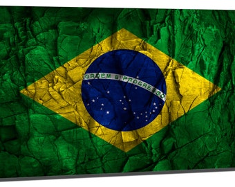 Metal Prints - Brazil Flag Stone Effect - 3 Panel Split, Triptych
