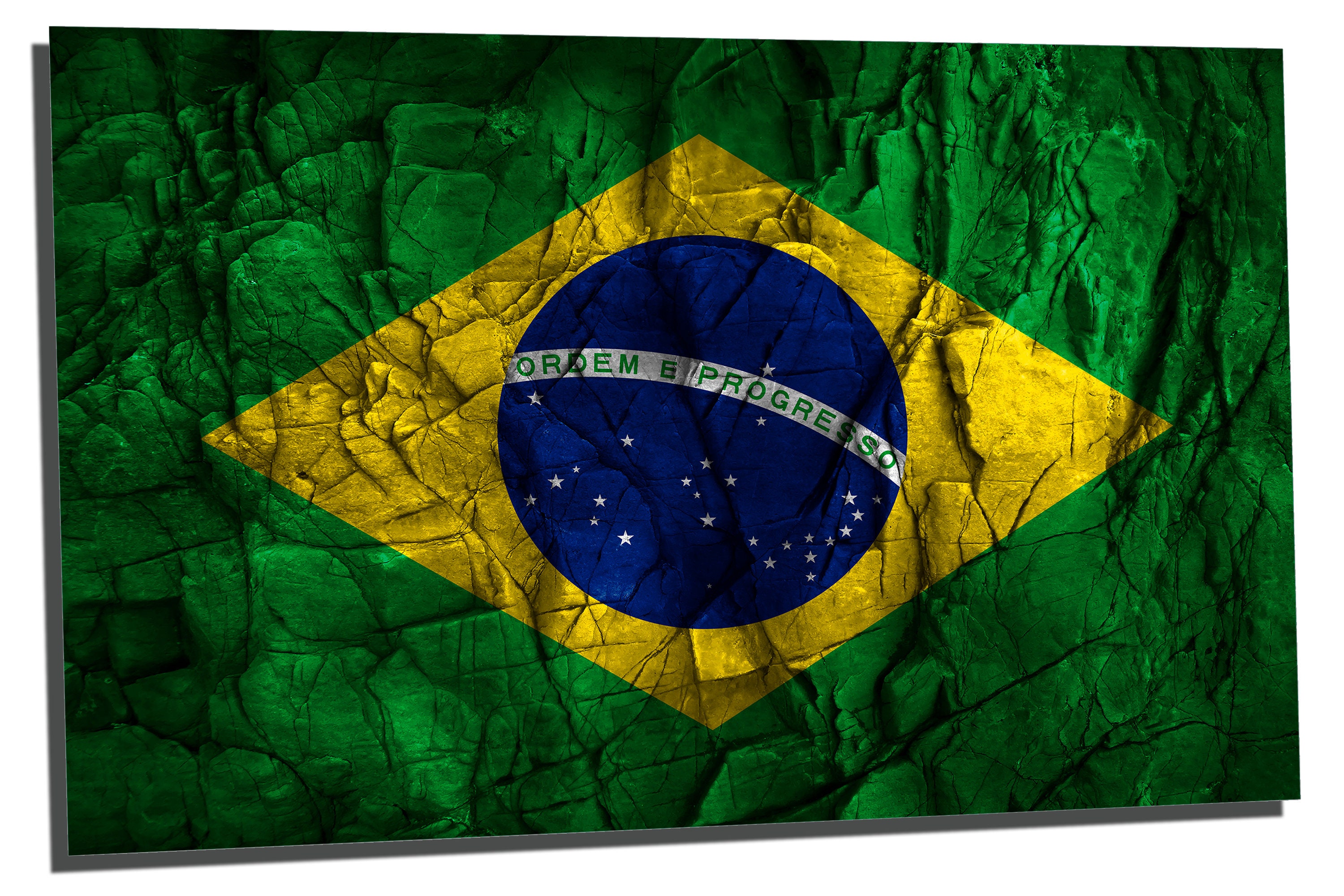 Metal Prints - Brazil Flag Stone Effect - 3 Panel Split, Triptych