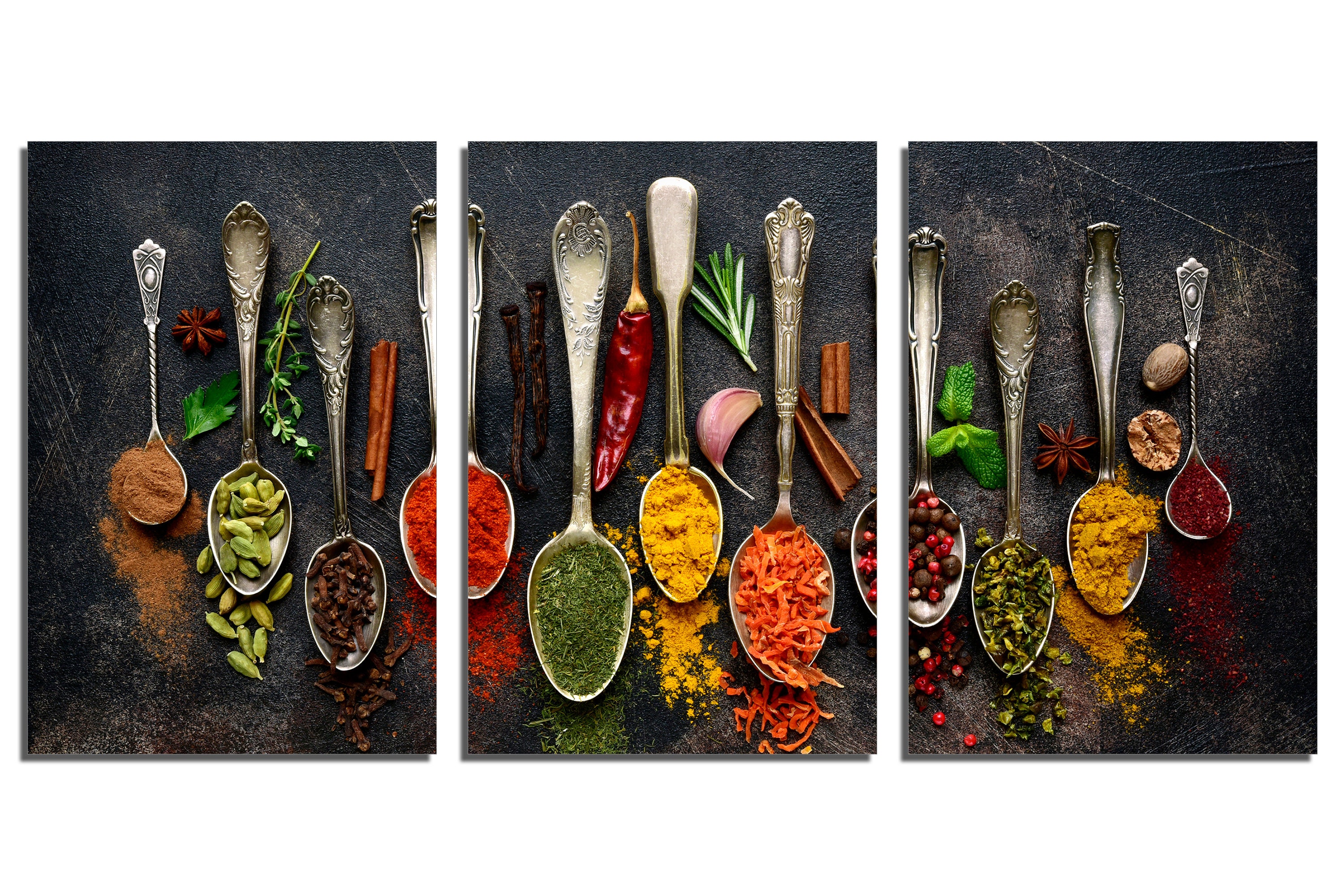 Metal Print - Herbs and Spice Wall Art on Black. Spoons