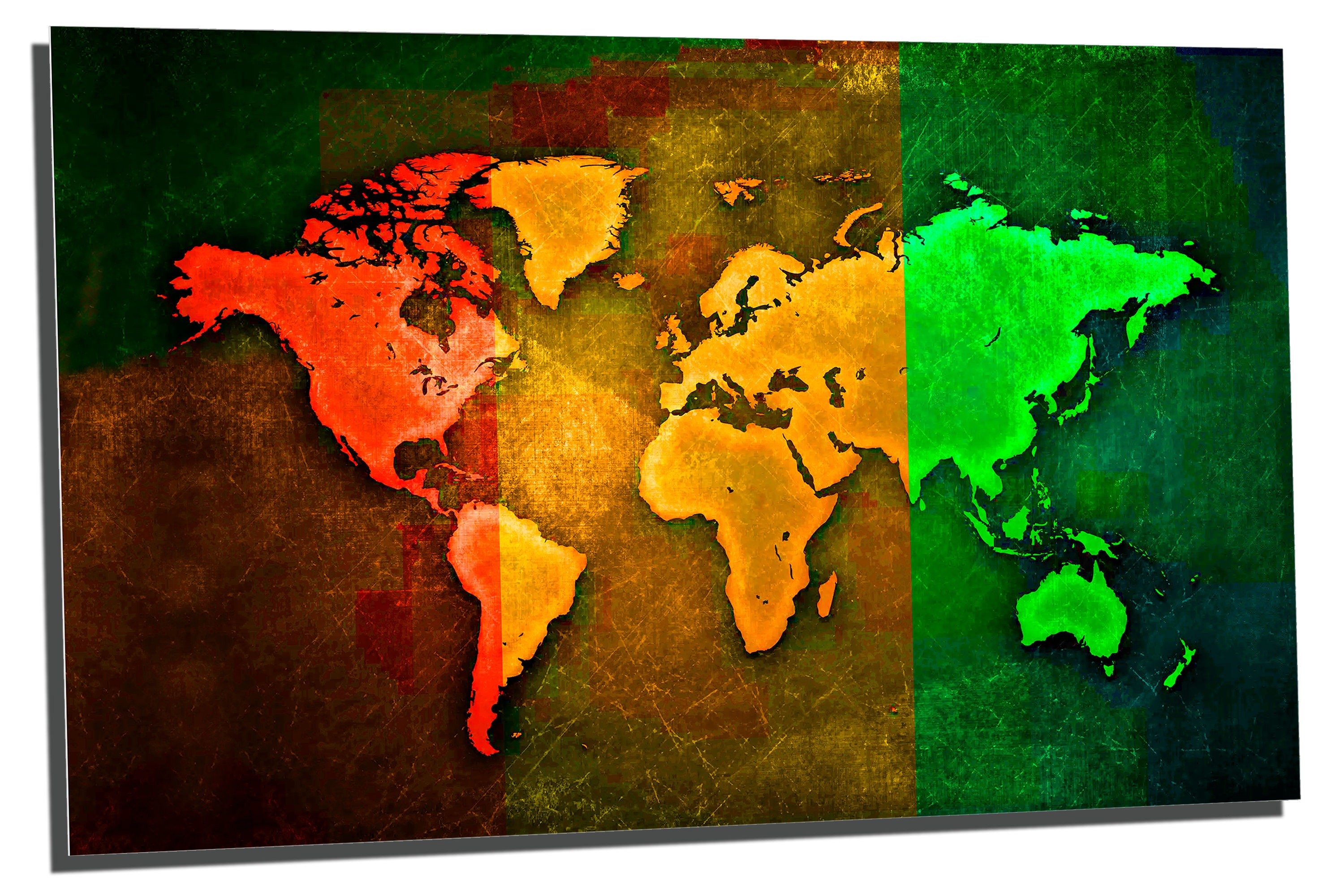 Metal Print - Pop Art World Map - 3 Panel Split (triptych) - Metal Wall ...