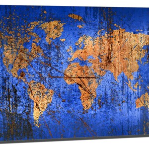 Metal Prints - Abstract Blue World Map - 3 Panel Split (triptych ...