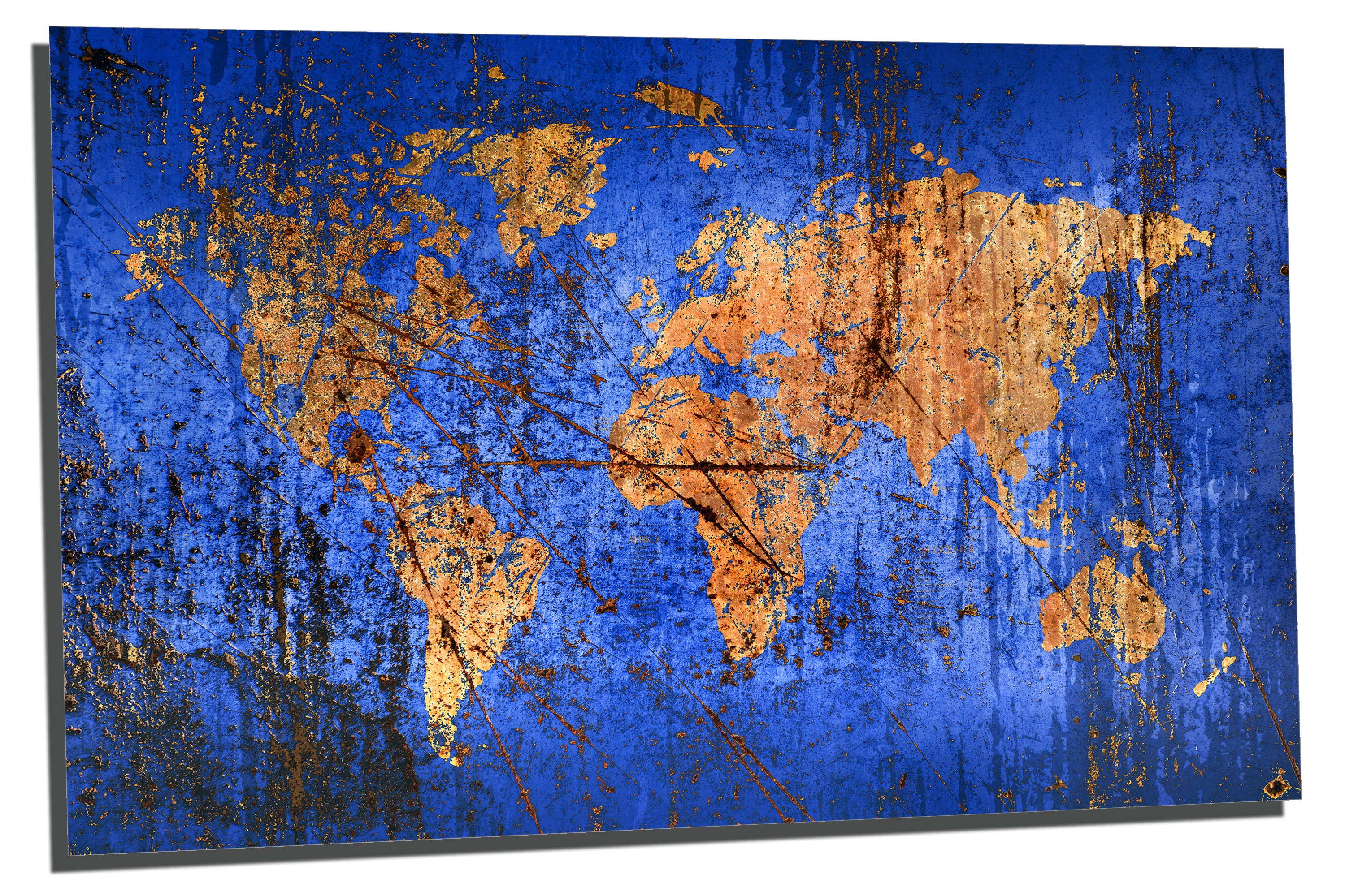 Metal Prints - Abstract Blue World Map - 3 Panel Split (triptych ...