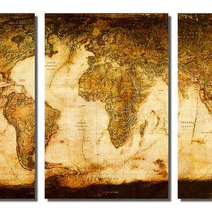 Metal Prints - Rustic World Map - 3 Panel Split (triptych) - Multi ...