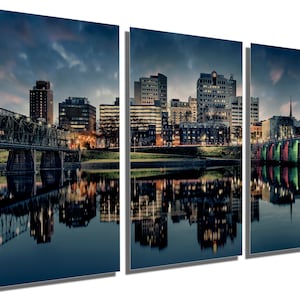 Metal Print - Harrisburg PA Wall Art Skyline at night. Harrisburg, Pennsylvania city prints - Metal wall art HD aluminum prints