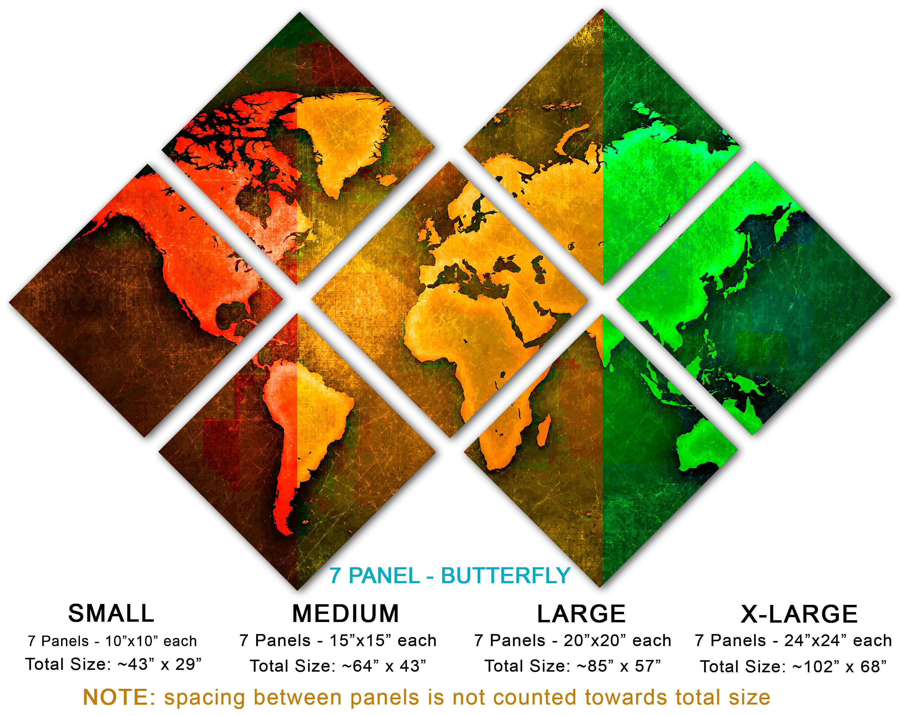 Metal Print - Pop Art World Map - 3 Panel Split (triptych) - Metal Wall ...