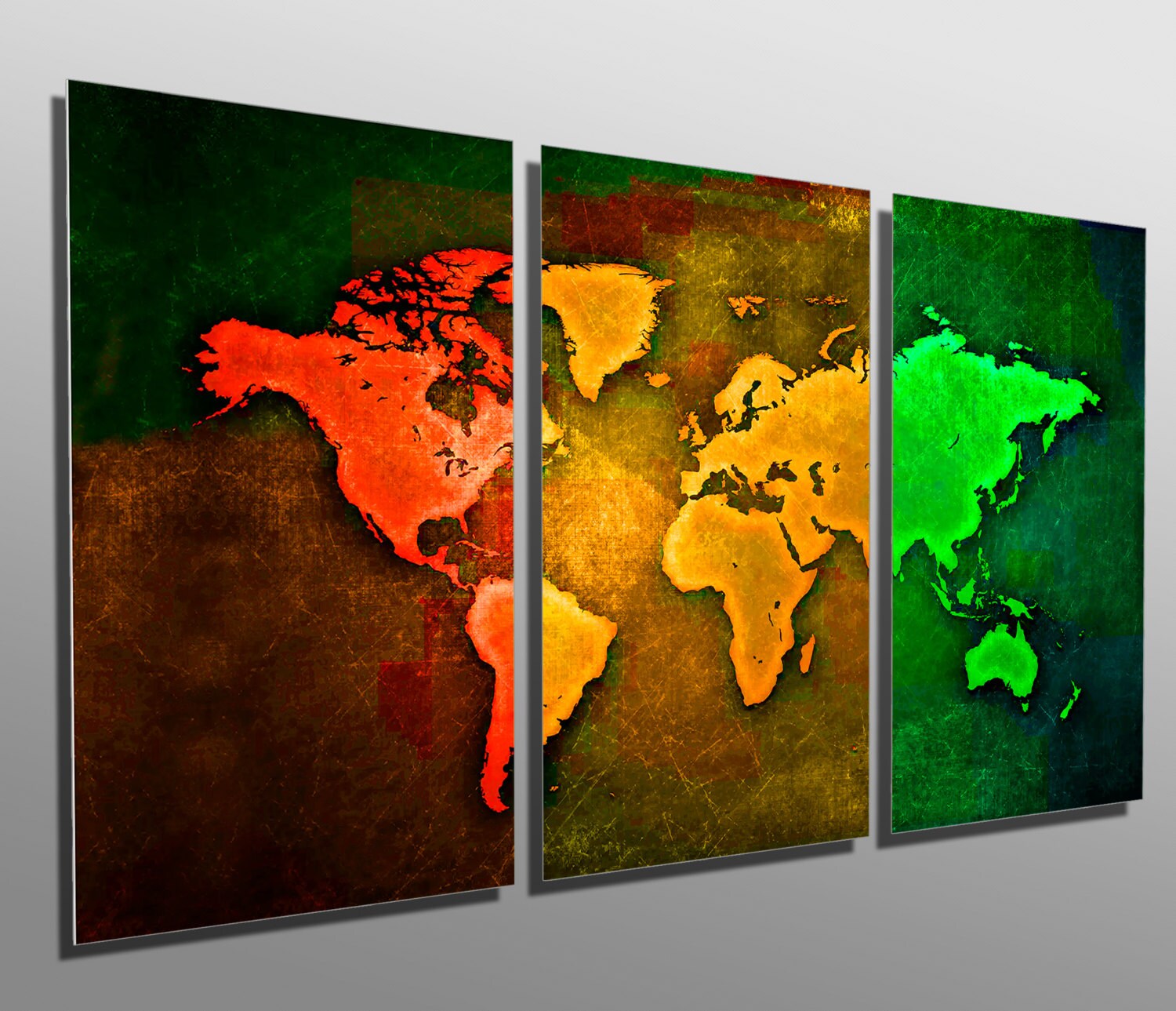 Metal Print - Pop Art World Map - 3 Panel Split (triptych) - Metal Wall ...
