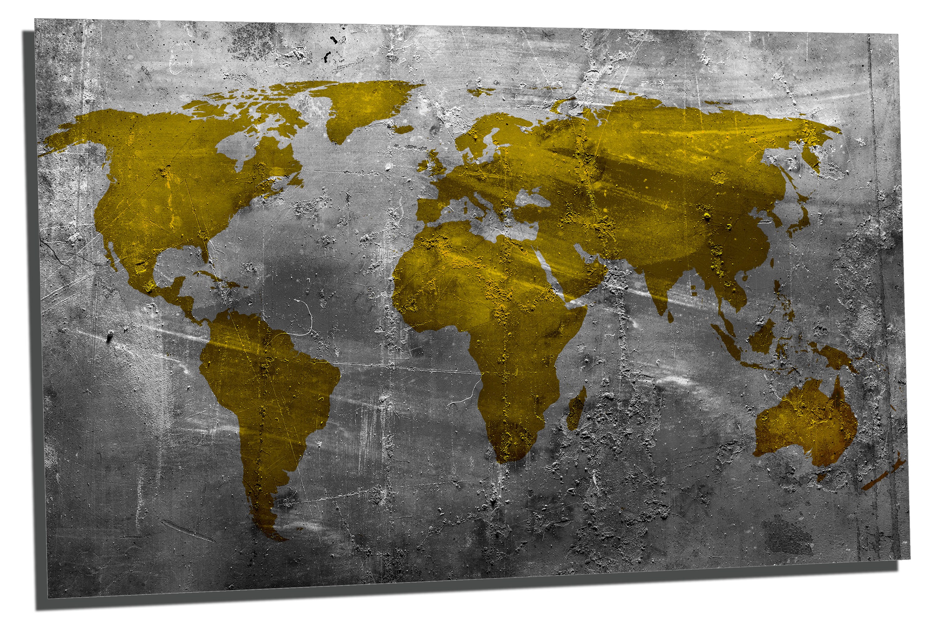Metal Print - Abstract Metallic Gold World Map - 3 Panel Split ...