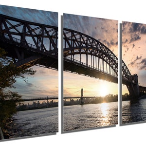 Metal Print - Hell Gate Bridge & Triborough bridge Set wall art at dusk, Astoria Park New York -Metal wall art HD aluminum prints wall decor