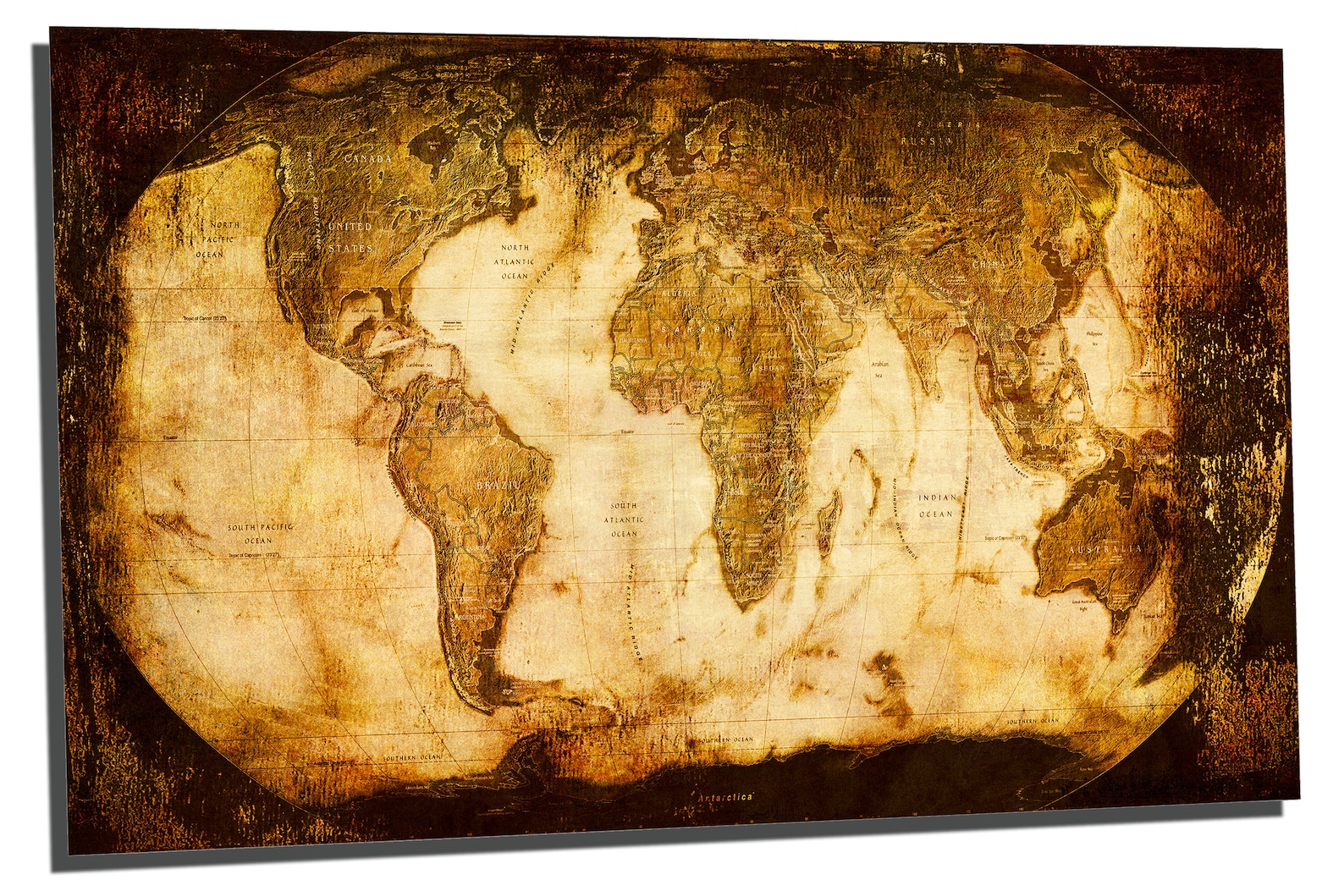 Metal Prints - Rustic World Map - 3 Panel Split (triptych) - Multi ...