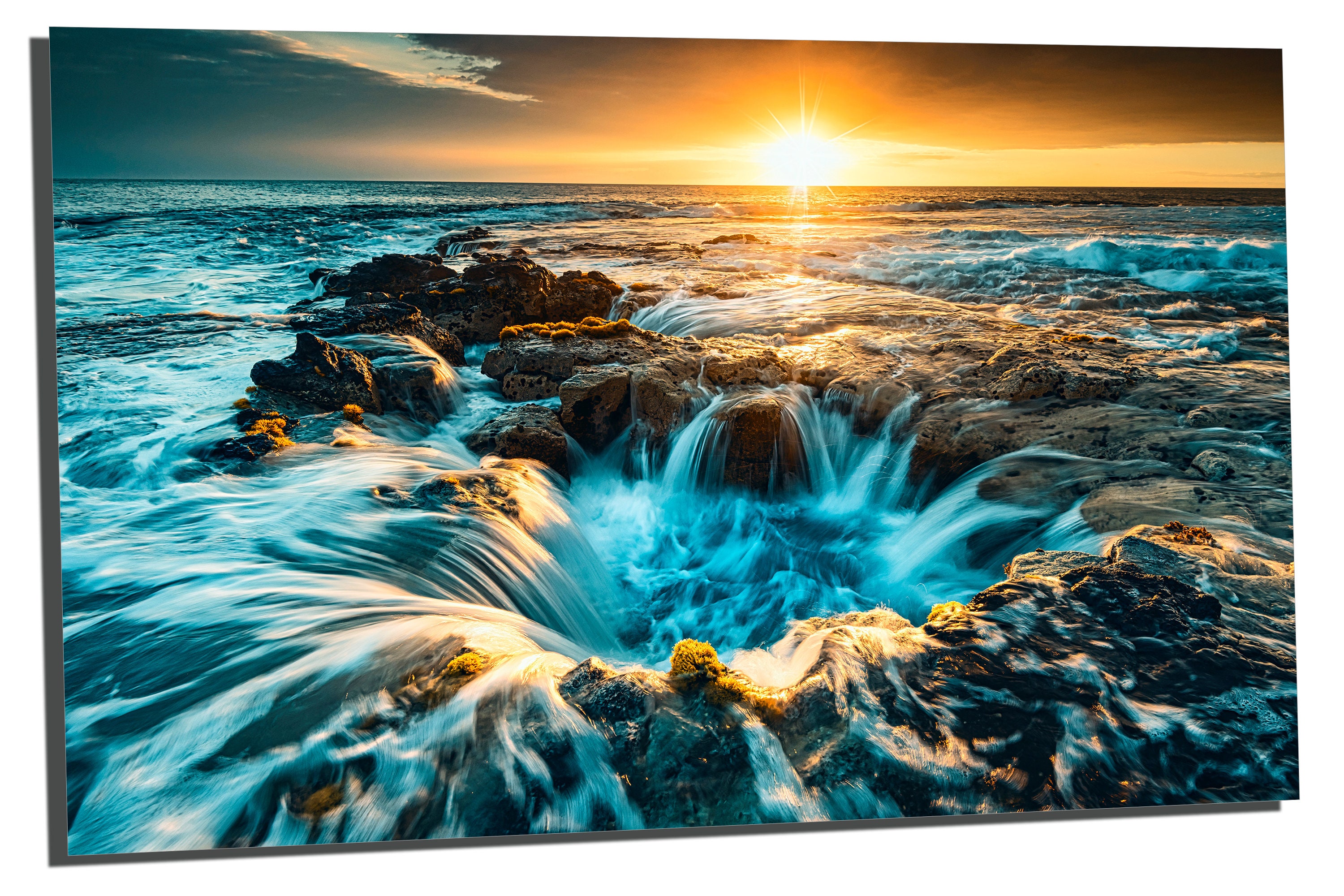 Metal Print - Pools of Paradise Wall Art During Unset, Blue Ocean