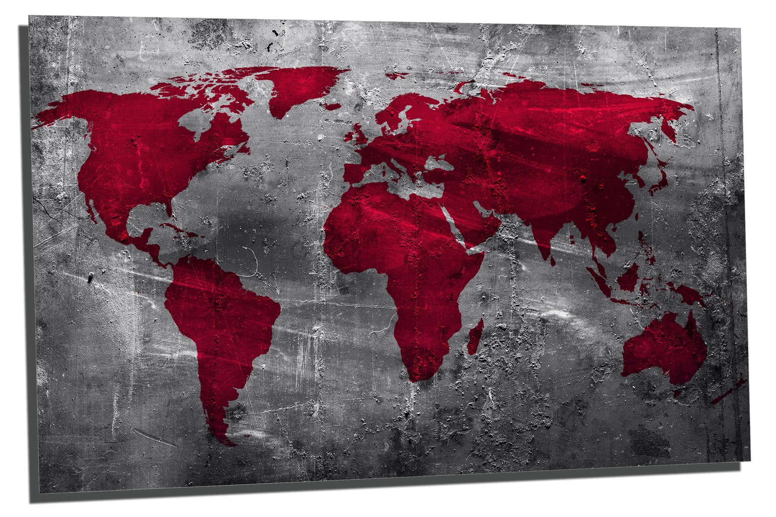 Metal Prints - Abstract Deep Red World Map - 3 Panel Split, Triptych ...
