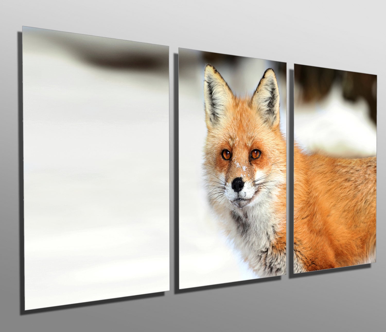 Impresión de metal Retrato de zorro rojo 3 panel dividido | Etsy