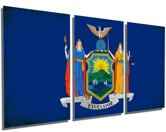 Metal Prints - New York Flag Grunge - 3 Panel split, Triptych - Metal wall art. HD aluminum prints home decor, wall decor, home decor