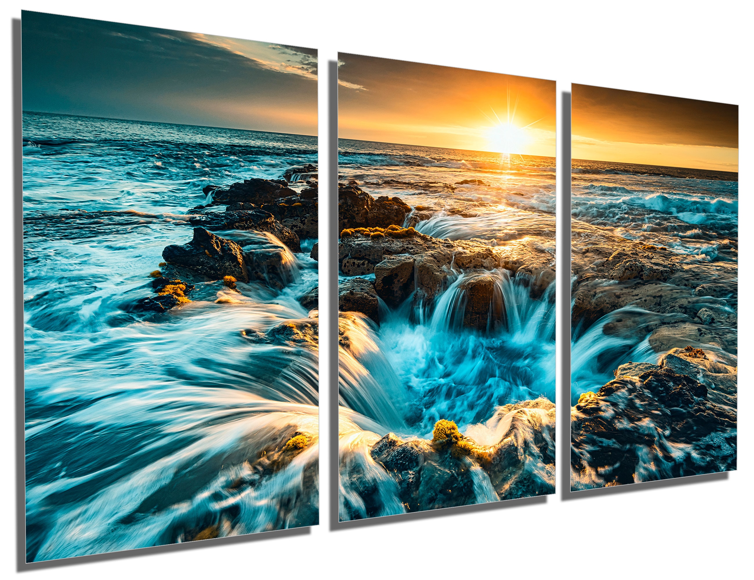 Metal Print - Pools of Paradise Wall Art During Unset, Blue Ocean
