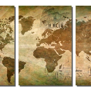 Metal Print - Landmark World Map - 3 Panel Split (triptych) - Metal ...