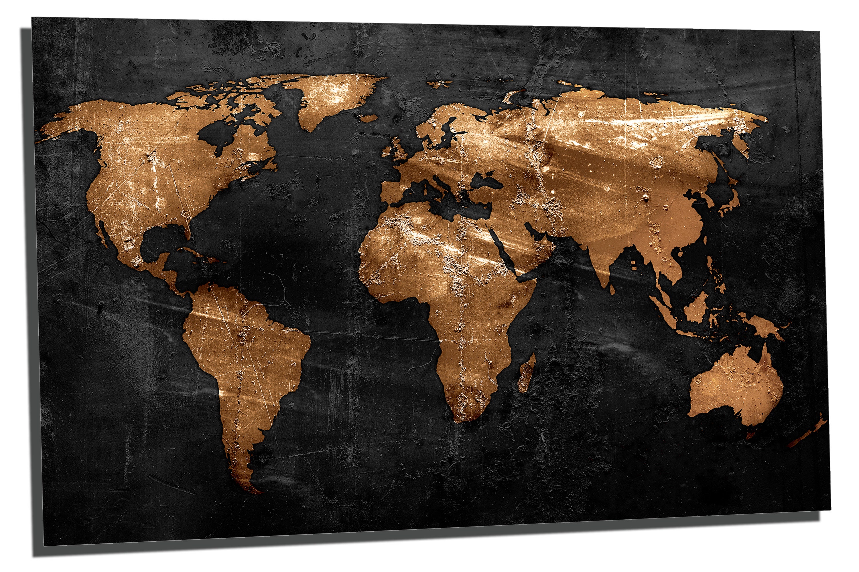 Metal Prints Abstract Black Bronze World Map 3 Panel Split | Etsy