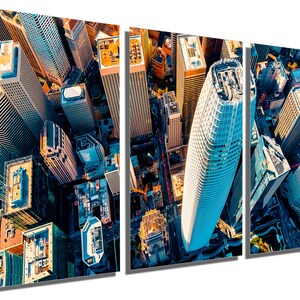 Metal Print - San Francisco Wall Art SF Skyline aerial view of skyscrapers glowing during sunset-Metal wall art HD aluminum print wall decor