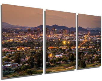 Metal Prints - Phoenix Arizona sunset skyline - 3 Panel split, Triptych- Metal wall art on HD aluminum prints wall decor & interior design