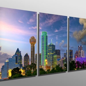 Metal Prints - Dallas, Texas Skyline - 3 Panel split, Triptych - Metal wall art on HD aluminum prints for home wall decor & interior design.